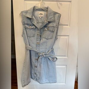 ZARA COLLARED DENIM MINI DRESS